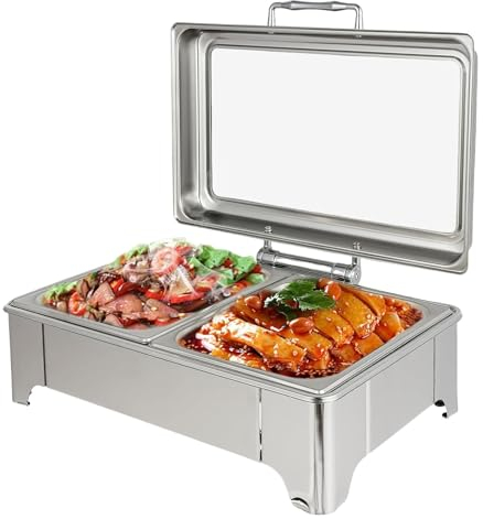 Rectangular Roll Top Chafing Dish Buffet Set, Stainless Seel Catering Food Warmer, Chafing Dish Set with 2 Half-Size Pans for Parties Catering,13QT