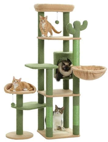 Der KratzKaktus Deluxe - Exklusiver Katzenkratzbaum in Kaktus-Optik - Robuster Kratzbaum mit Mehreren Ebenen und Liegeflächen - Ideal für große Katzen - Möbel schützen