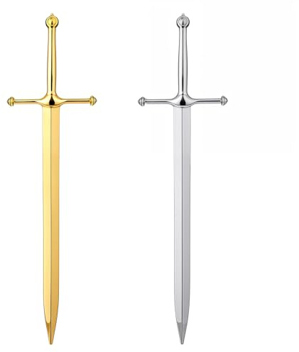 COMNICO Brieföffner, Brieföffner, Brieföffner, Werkzeug, Schwert, Geschenkpapier, Schneidemesser, Bürobedarf, mit ergonomischem Griff, goldfarben und silberfarben, 2 Stück
