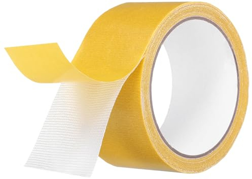 sourcing map Double Sided Fabric Tape 2 Inch x 33 Ft Removable Strong Sticky Mesh Tape, Multifunctional Two Sides Stick Mounting Tape for Fix Carpet Wall Decor, (Yellow)