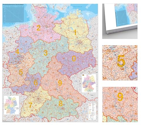 Deutschland Postleitzahlen-Karte zum Pinnen auf EasyPrint-Platte, 80 x 105 cm: Wandkarte