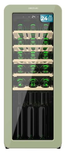 Cecotec Vinoteca 24 Botellas Retro Bolero Grandsommelier Origin 24 Hit Green. Acabado En Verde Control Led, Temp. 5-20ºC, NoFrost, Estantes Madera, Luz Interior, Ventilación