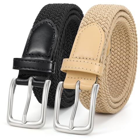 JasGood Geflochtener Elastischer Gürtel für Herren und Damen, 2 Stück Stoffgürtel Stretchgürtel Dehnbarer Gürtel für Jeans Hosen, 3 cm Breite