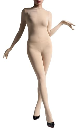 RUIBAVYA Damen Bodystocking Langarm Ganzkörper Bodysuit Umfassen Fünf Finger Handschuh Körper 120D Catsuit Strümpfe Samt