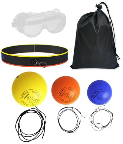 Reflexball Set - 3 Boxbälle | Brille | Reflexball für Kinder | Boxball am Kopf montiert | Boxball für Erwachsene | Trainingsgerät