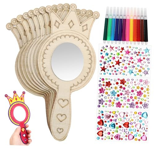 Vaguelly Holzspiegel DIY Bastelset Für Kleine Mädchen Runde Handgemachte Spiegel Ankleidespiegel Zum Malen Und Dekorieren Partygeschenk Für Kinderzimmer