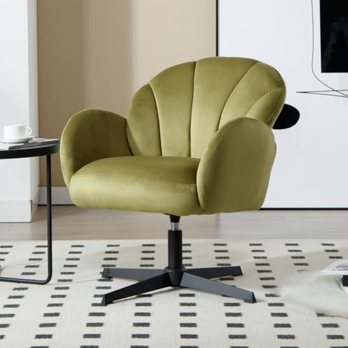 Ya-Home Loungesessel Ohrensessel 360°Drehbar, Muschelförmiger Sessel Polsterstuhl Lesesessel Samt für Wohnzimmer Schlafzimmer Büro, Grün