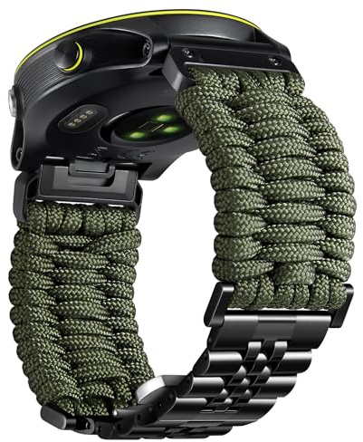 BINLUN Kompatibel med Garmin armband 22 mm, 26 mm Paracord 550 flätat stål klockarmband, kompatibel med Quickfit, Fenix, Forerunner