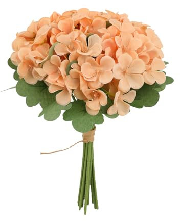 Flores falsas para exteriores, hortensias, decoración del hogar, flores de hortensia, ramo de mano, adornos de flores de mesa (naranja, talla única)