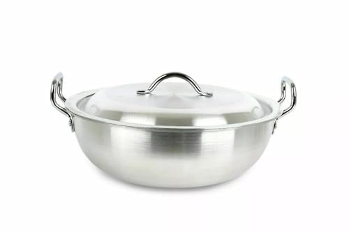 Aluminium 33 cm Kadai Wok with Lid & Handle | Deep Kadhai with Heavy Base for Cooking | Gas & Electric Compatible Cookware | Even Heat Distribution | Easy to Clean | Deep Frying Pan