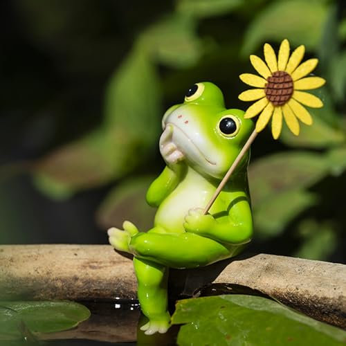 Décoration de jardin pour l'extérieur - Figurines de grenouille - Résistante aux intempéries - Décoration de jardin - Mini étang - Statue en résine - Décoration de bassin pour l'extérieur - Figurines