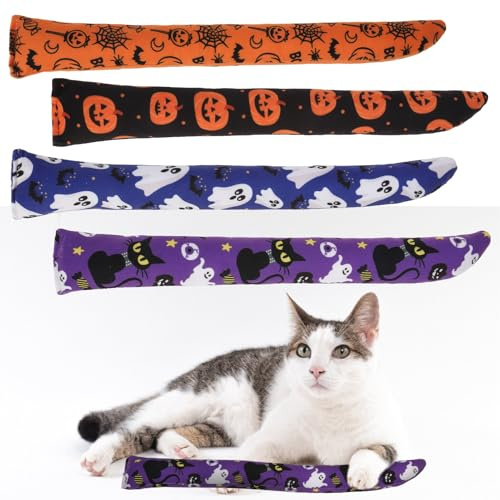 EXPAWLORER Halloween Cat Toys, 4 pcs Soft Pillow Catnip Toys with Bells Inside, Interactive Bite Resistant Fish Shape Kicker Toys for Indoor Kitten Playing