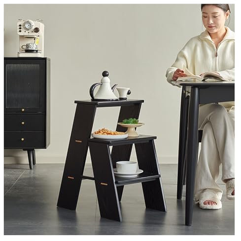 JIAYING 2 Tier Step Stool 3 Tier Wood Step Ladder For Adults, Ladder Stool Coffee Table Foot Stool Storage Shelf Step Ladder For Library, Bedroom, Kitchen(40x53x63cm)