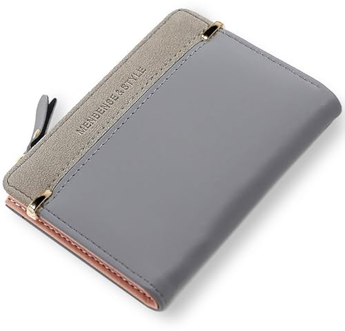 Leather Wallet PU Small Purses for Women, Bifold Card Holder Small Ladies Purse with Zipper Coin Pocket, Women's Wallets for Cash, Cion, Card, Bill (Grey)