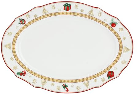 Set di piatti natalizi per 2 persone, 6 pezzi, in porcellana, servizio da tavola con 2 piatti piani, piatti da dessert e piatti fondi, piatti da portata con motivo natalizio (32 cm)