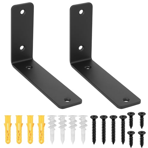 2 Stück Regalhalterung Schwarz, Winkel Regalwinkel Schwerlastwinkel Schwarz Metallwinkel, Schwebend 90 Grad Wandhalterung Regal Winkel Regalhalterung für Holzregale Hölzern Möbel(150 x 100mm)