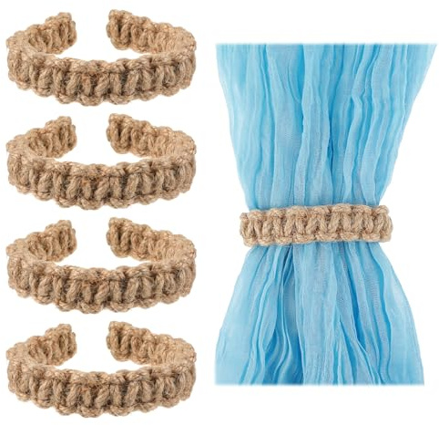 Ouligay 4 Stück Boho Vorhang Raffhalter Geflochtener Raffhalter für Vorhänge Boho Vorhanghalter Braun Vorhang Halter Handgefertigte Vorhangbinder Geflochtene Vorhänge für Zuhause Schlafzimmer Büro