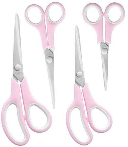 Rotbackmin Craft Scissors Set of 4, Sharp Stainless Stee Blades, Comfort Grip, Scissors All purpose for Office School Home Fabric Sewing DIY Art Craft Cutting, 8.5''/7.5''/6.7''/5.5'', Pink