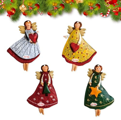4Pcs Colgantes de ángel Acrílico para árbol de Navidad Doble Cara Ángel Guardián Plano de Acrílico Decoración de Muñeco Elfo Figuras de Hadas Decoración Colgante Para árbol de Navidad Chimenea Ventana