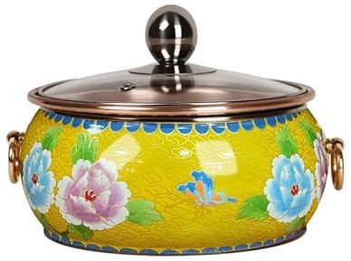 FLXHSA Chinesischer mongolischer Rinder-Eintopf, Brühe zum Kochen, Kleiner Alter Kleiner Kupfertopf, Shabu Shabu Cloisonné-Eintopf, geeignet für Familien-Hauspartys, F, A