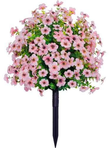 Vilgftyiet Grandi fiori di viola artificiali con picchetto per giardino, patio e decorazione della casa, 58 cm, viola, piante finte per uso esterno e interno