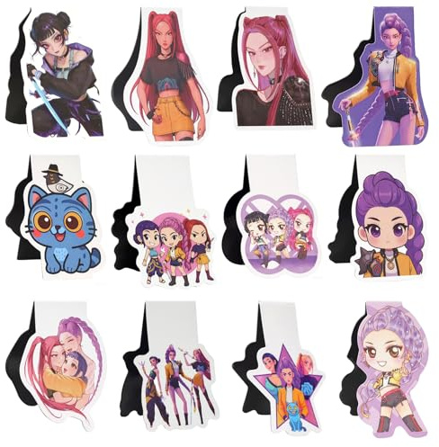 Huntrix Magnetische Lesezeichen Set, 12pcs Demon-Hunters Magnet Bookmarks Lesezubehör für Teenager und Mädchen zum Schulanfang, Anime Party Mitgebsel Kleine Geschenke für Lehrer & Schüler Einschulung
