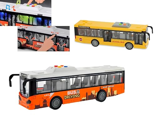 Leksaksbuss Ljus och Ljud Stor Buss 28 Pullman Barnleksak Ljus Ljud Koppling Rörelse Öppna Dörrar Skolan Buss Multifunktionell Skala 1:16, Blandade färger Slumpmässig Färg