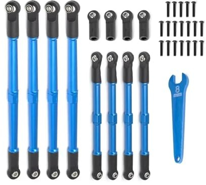 RC Steering Tie Parts For Traxxas For Summit For Revo 2.0 1/10 Metal Push Rod Toe Links Turnbuckle Set 5319X 5338R RC Car Parts And Accessories Upgrade Replacement(Blue)