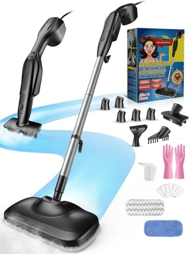 Nettoyeur Vapeur Balai Sol, 2-en-1 Multifonctions Balai ou Nettoyeur a Main | Chauffe Rapide 30s, 2 Réglages de la Vapeur, Réservoir 240ml, 1000W, Sans Produits Chimiques, Steam Mop pour tous les Sols