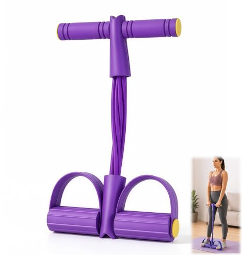 1 Pièce Bande de Résistance Multifonction avec Pédale, 6 Tubes Corde de Traction pour Bras Jambes Ventre, Entraînement Complet à Domicile, Violet