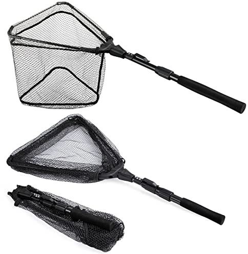 PLUSINNO Fischkescher, Fischkescher, Faltbarer Teleskopstangengriff, strapazierfähiges Nylon-Material, sicheres Fangen oder Freilassen von Fischen