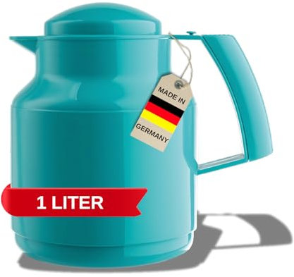 MARKUTEC Mobby Clip Isolierkanne – 1 Liter – Peacock Blau – Weite Einfüllöffnung – Hochwertiger Glaseinsatz – Ideal für Tee & Kaffee