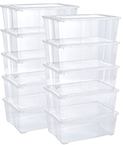 Grizzly Lot de 10 Boites de Rangement avec Couvercle - 10 L - Caisses empilables en plastique transparent - Pour vêtements, chaussures, jouets, bricolage