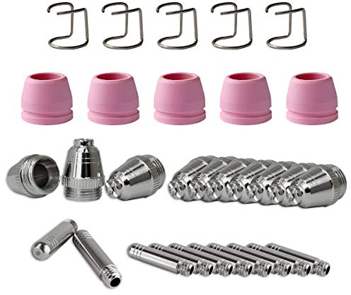 STAHLWERK P-60 Plasmazubehör Verschleißteile Plasmadüsen + Elektroden + Keramikkappen für P-60 CUT Pilotzündung Plasmaschneider-Brenner, Set 30-teilig