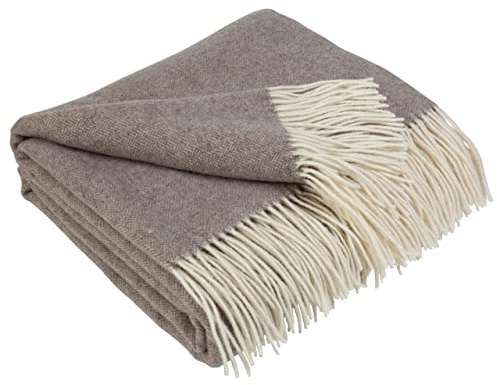 LYHome Kaschmir Decke mit Merino - Luxus Tagesdecke Kuscheldecke Wolldecke Sofadecke und Couchdecke, Sofa Wohndecke Plaid Überwurfdecke Sofaüberwurf, Couch Überwurf (140x200 cm | Beige Fischgrät)