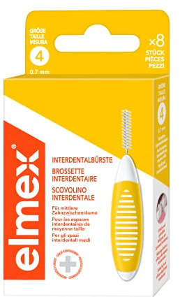 elmex Interdentalbürste gelb (Größe 4, 0,7mm), 1 x 8 Stück - Interdentalbürsten für die Reinigung mittlerer Zahnzwischenräume