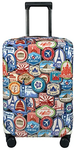 Explore Land Luggage Cover Fits 31-32 inch Case (Landmark Sticker, XL)