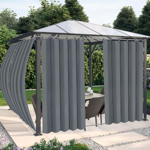 OutdoorLines Waterproof Outdoor Curtains for Patio - Windproof Tab Top Gazebo Curtain Panels - Privacy Sun Blocking Outside Curtain Set for Porch, Pergola and Cabana 54 x 96 inch, Gray, 2 Panels