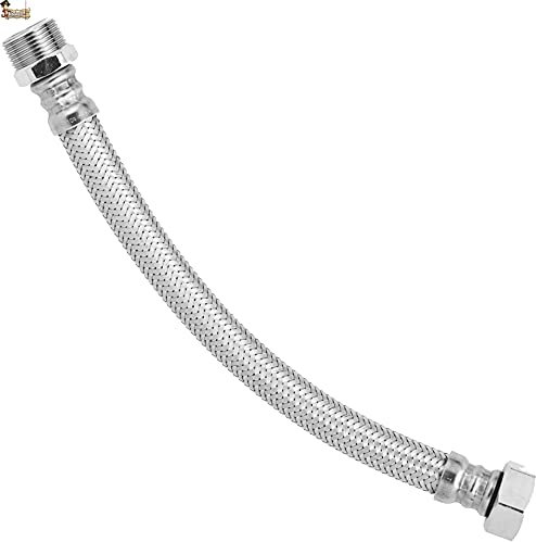 BricoLoco.com Tubo flessibile idraulico dell'acqua per cisterna wc, rubinetto lavabo o lavello della cucina o del bagno. Acciaio inossidabile. Raccordi in ottone. Femmina – Maschio. (1, H 3/8 - M 1/2