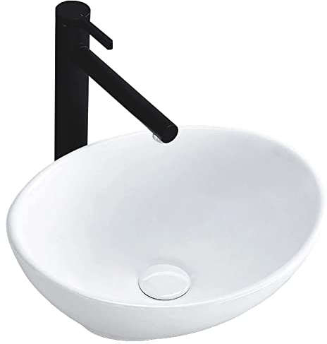 VBChome Mini Waschbecken Keramik Weiß 34x27x13 cm Oval Aufsatzwaschbecken Waschtisch Waschschale für Gäste-WC Handwaschbecken Modern Wasserfall-Design Aufsatzbecken Platzsparend