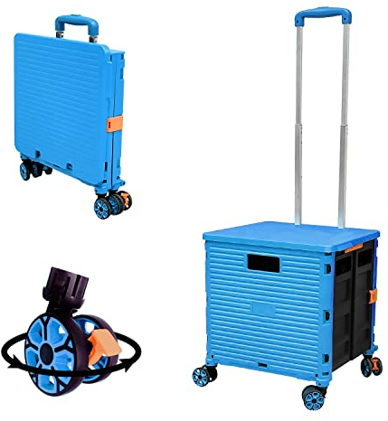 ZIYOU LANG Faltbarer Einkaufswagen auf Rädern mit Deckel, verschleißfest, geräuschlos, um 360 ° drehbares Rad und verstellbarer Griff aus Aluminiumlegierung, klappbarer Kofferraumwagen, Tragfähigkeit