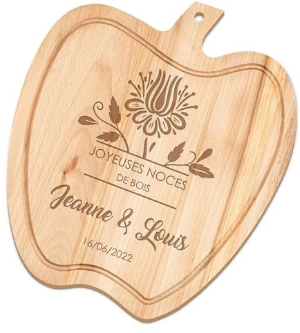 Maverton Planche à découper personnalisée en forme de pomme, 32 x 28 cm | Planche en bois pour couples, Plateau gravé pour mariage, Pour chefs et amateurs de cuisine, Cadeau Noel, Joyeuses noces