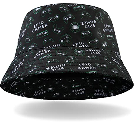 CityComfort Cappello da Pescatore Bucket Hat per Bambino Bambina e Ragazzo Cappello da Sole Cappellino con Visiera Mimetico Estivo per Mare Vacanze Regali per Gamer (Nero)