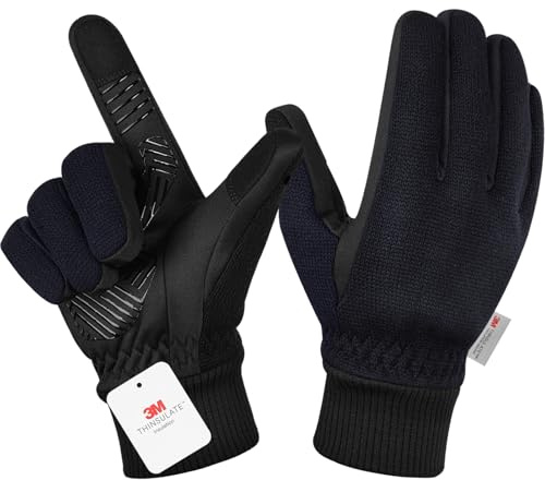 Winter Gloves for Men Women,-10°F 3M Thinsulate Thermal Coldproof Touchscreen Warm Gloves,Anti-Slip Road Bike Cycling Gloves for Skiing Biking Running Hiking Driving-Black-M
