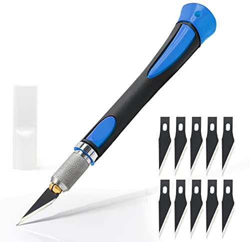 EHDIS Scalpel avec 10 lames de Antirouille, Cutter de Précision, Scalpel Modelisme, pour Découpe de Travail d'art Bricolage, Spéléologie, Sculpture, Couteaux de Loisirs, Bleu