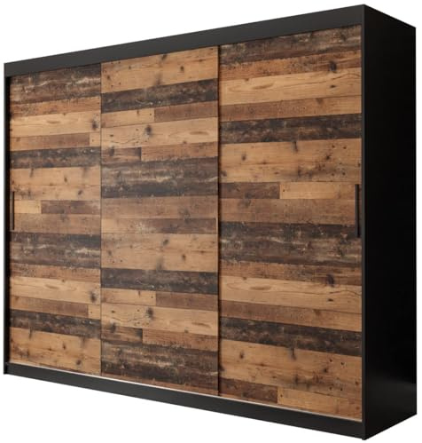 KRYSPOL Schiebetürenschrank Old Style T 250 cm Kleiderschrank Einlegeboden Schlafzimmer- Wohnzimmerschrank Schiebetüren Modern Design (Schubladen: 4)