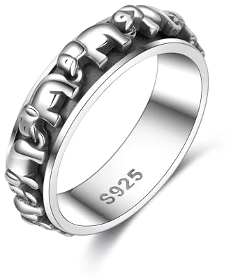 HUKKUN Elefanten Fidget Ring Silber 925 Elefanten Spinner Ring für Angst Frauen Stressabbau Schmuck Elefanten Geschenke für Frauen