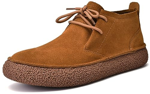 JIONS Mens Ankle Desert Chukka Boots Lace Up Suede Leather Shoes Round Toe Platform Deck Boots (Brown 47/11.5 US)