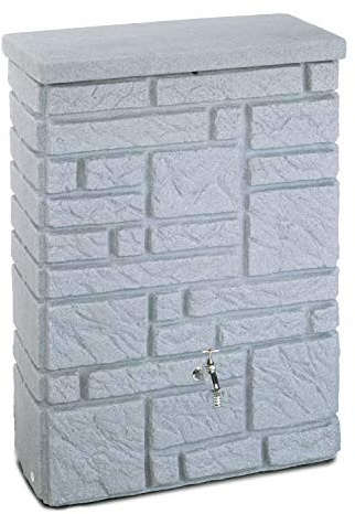 Prosperplast Serbatoio acqua piovana Maurano 300 litri granito grigio in materiale resistente ai raggi UV e alle intemperie, con coperchio a prova di bambino e connettori in ottone di alta qualità