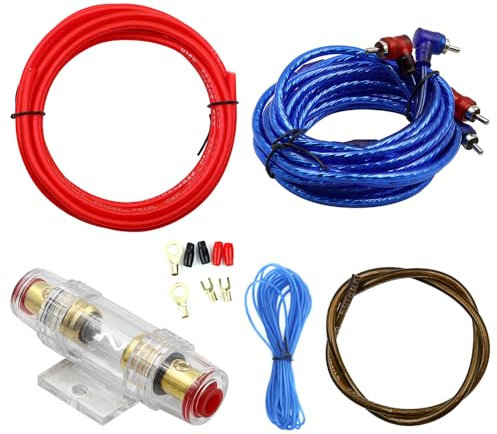DollaTek Kit cavi subwoofer per auto Kit cablaggio amplificatore con portafusibili Kit cavo amplificatore per auto 10GA